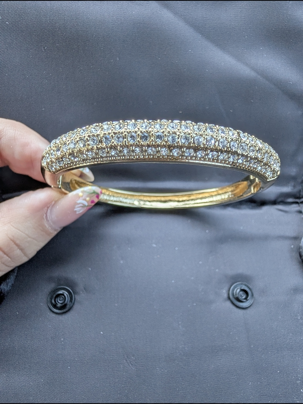 Chunky Gold-Tone Pavé Crystal Statement Bangle Bracelet